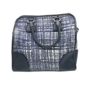 Prada terra Saffiano logo trim leather triangle tweed tote bag
